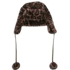Шапка бини с леопардовым узором и помпоном Шапка бини с леопардовым узором и помпоном