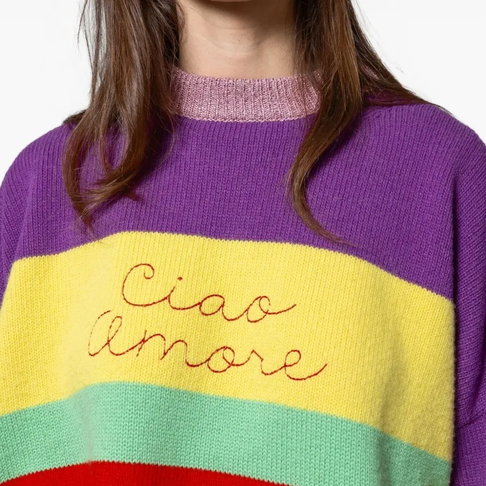 Полосатый вышитый свитер