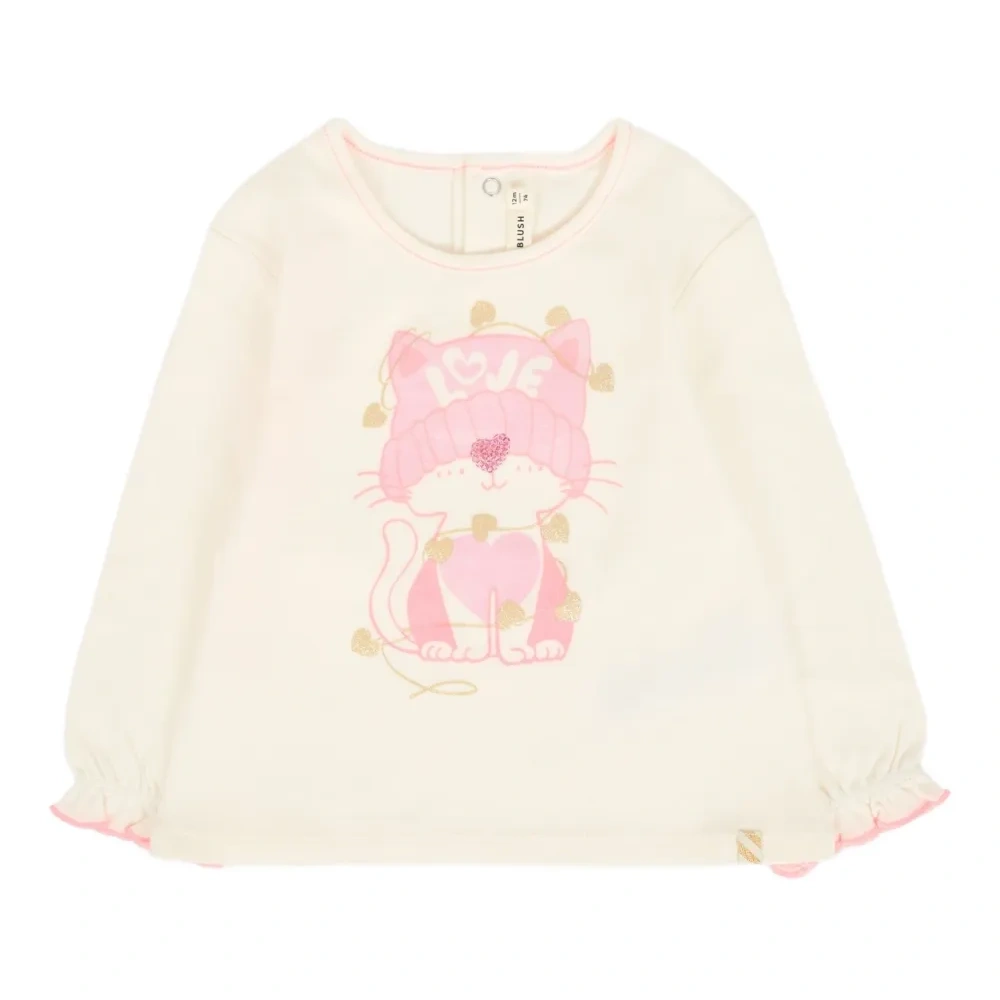 Топ с принтом котов и оборками на манжетах