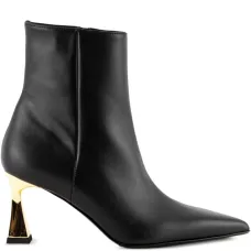 Ботильоны с острым носком и каблуком золотистого цвета высотой 55 мм