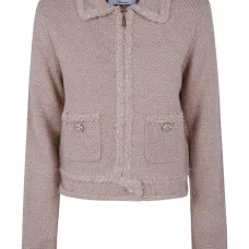 Кардиган из твида с кристальными украшениями