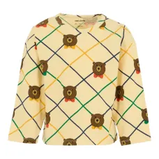 Длинный рукав, футболка с принтом медведя и ромбовидным узором