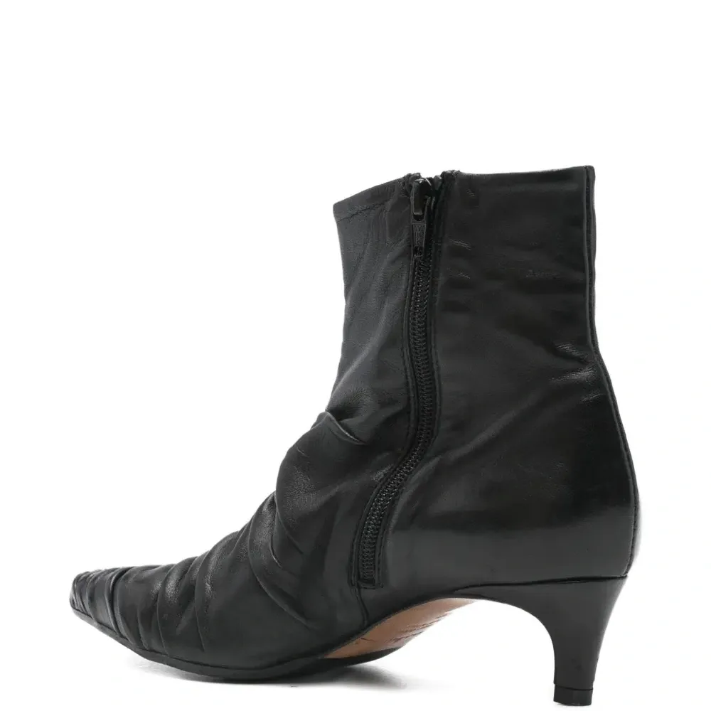 Ботильоны на каблуке 50 мм с заострённым носком и плиссировкой