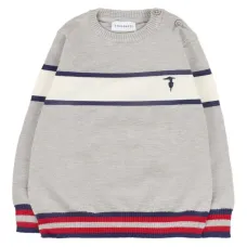 Свитер с круглым вырезом и полосатым декором