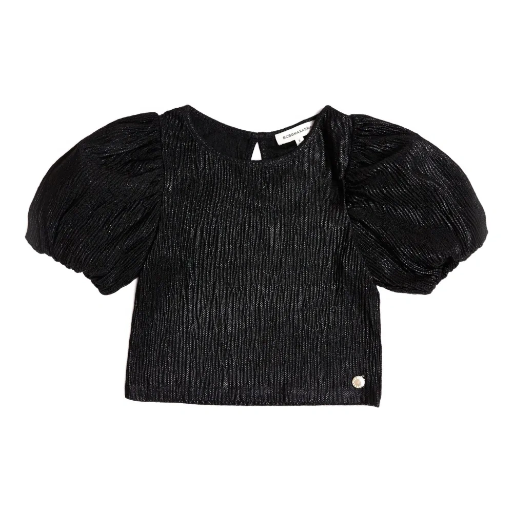 Топ с объемными рукавами и эффектом металлик