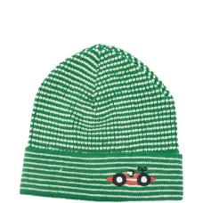 Полосатая шапка с вышивкой в виде машины