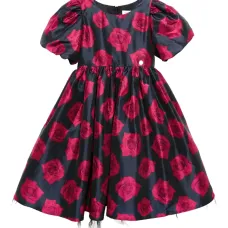 Платье с принтом роз и пышными рукавами