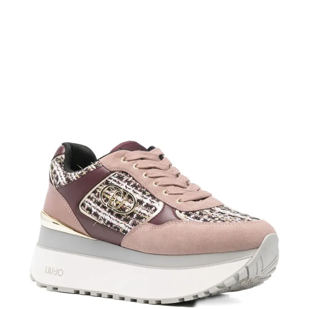 Кроссовки на платформе с твидовыми вставками