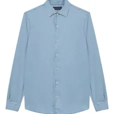 Джинсовая рубашка с открытым воротником