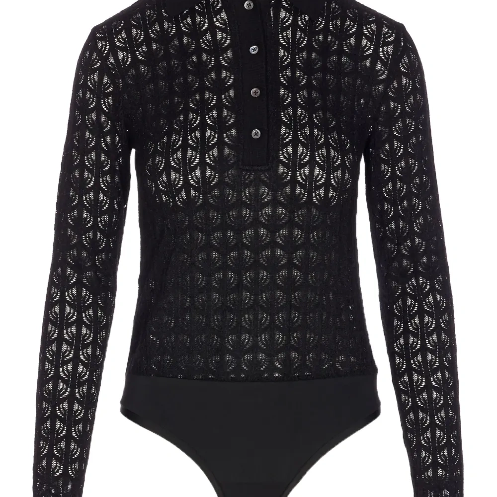 Топ с кружевными вставками и воротником-поло