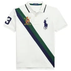 Поло с вышитым логотипом и диагональными полосами