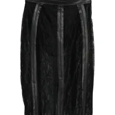 Кружевная миди-юбка с кожаной отделкой