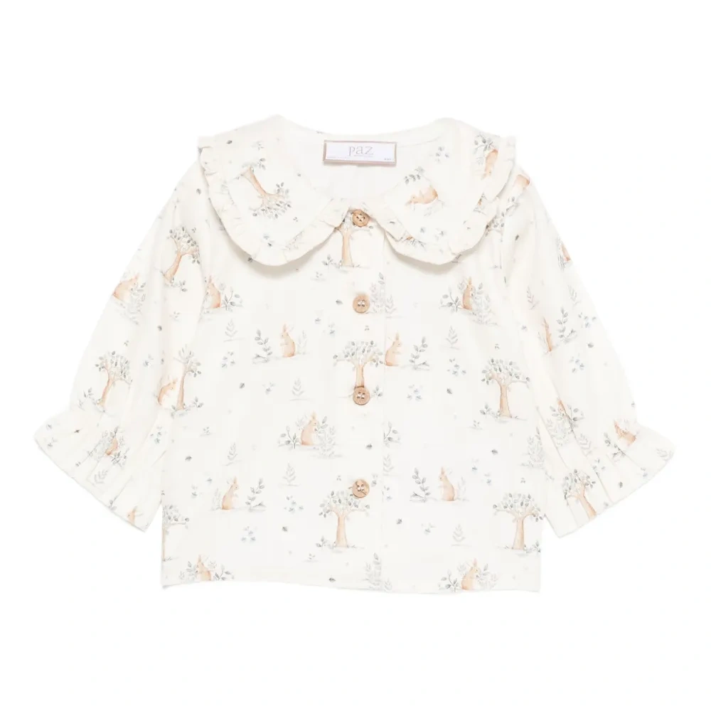 Блузка с оборками и принтом в виде кроликов