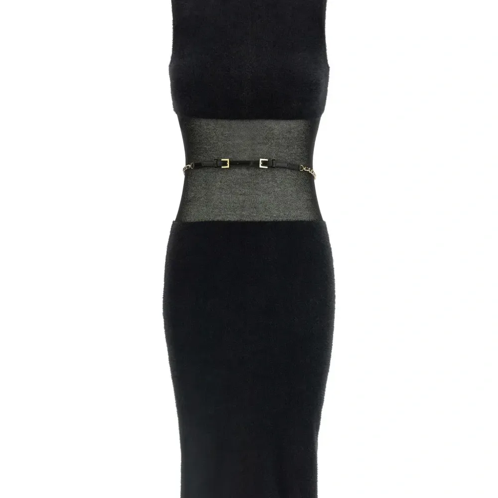 Платье миди с воротником-стойкой