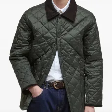 Стеганая куртка с бриллиантовым узором и вельветовым воротником