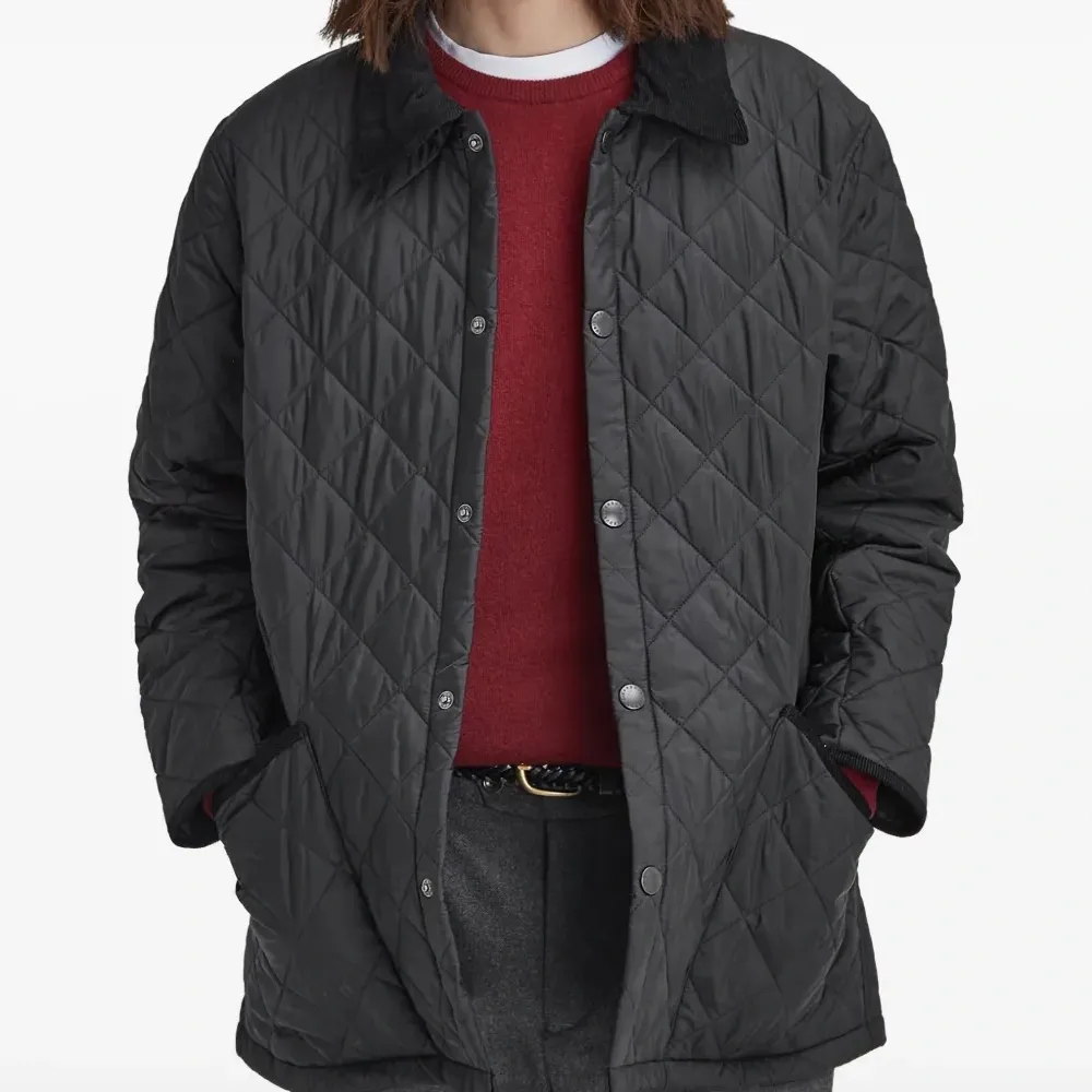 Стеганая куртка с бриллиантовым узором и вельветовым воротником Стеганая куртка с бриллиантовым узором и вельветовым воротником