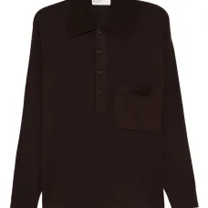 Свитер с воротником-поло и накладными карманами