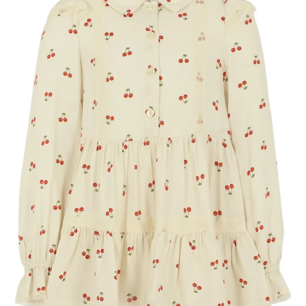 Платье с вишнёвым принтом и отделкой кружевом