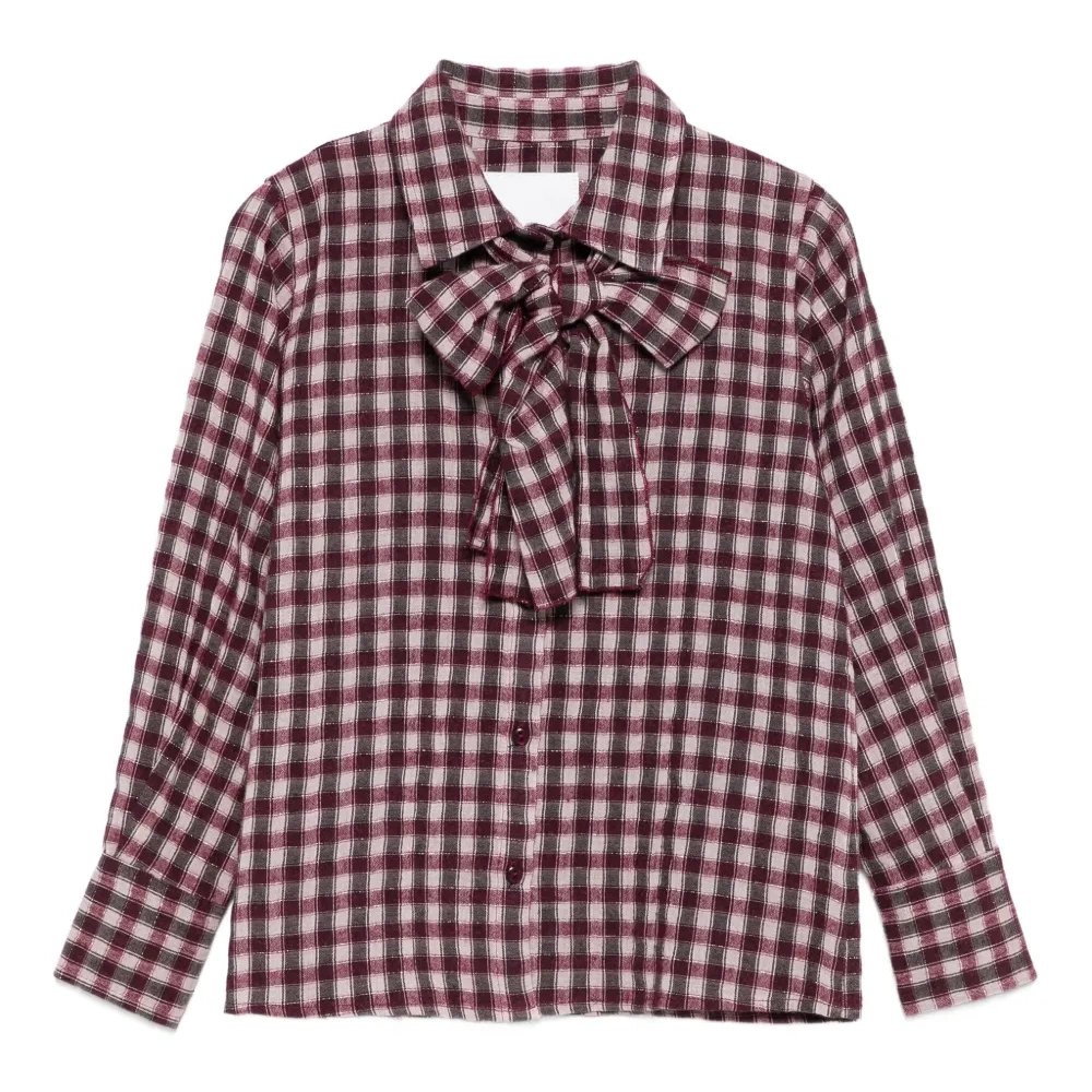 Блузка с бантом в клетку "гингем"