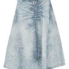 Джинсовая миди-юбка силуэта A-линии с кислотной стиркой и нашивкой-логотипом Джинсовая миди-юбка силуэта A-линии с кислотной стиркой и нашивкой-логотипом