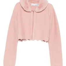 Кардиган с меховым воротником и волнистыми краями Кардиган с меховым воротником и волнистыми краями