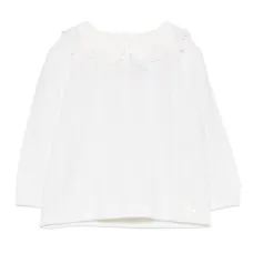 Кабельный трикотажный свитер с кружевным воротником