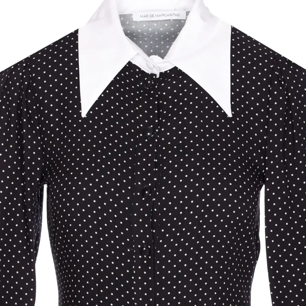 Платье миди в горошек с воротником