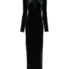 Макси-платье из бархата с V-образным вырезом