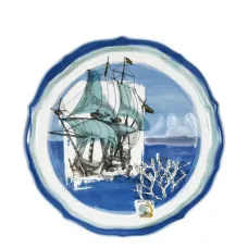 Тарелка с волнистыми краями и рисунком корабля (35 см)