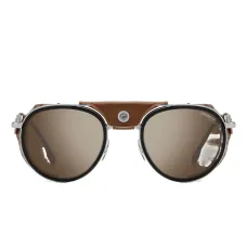 Солнцезащитные очки с круглыми оправами и кожаной накладкой