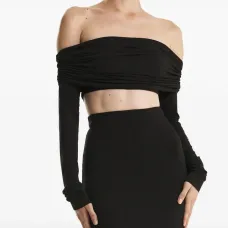 Комплект: драпированный топ с открытыми плечами и макси-юбка "русалка"