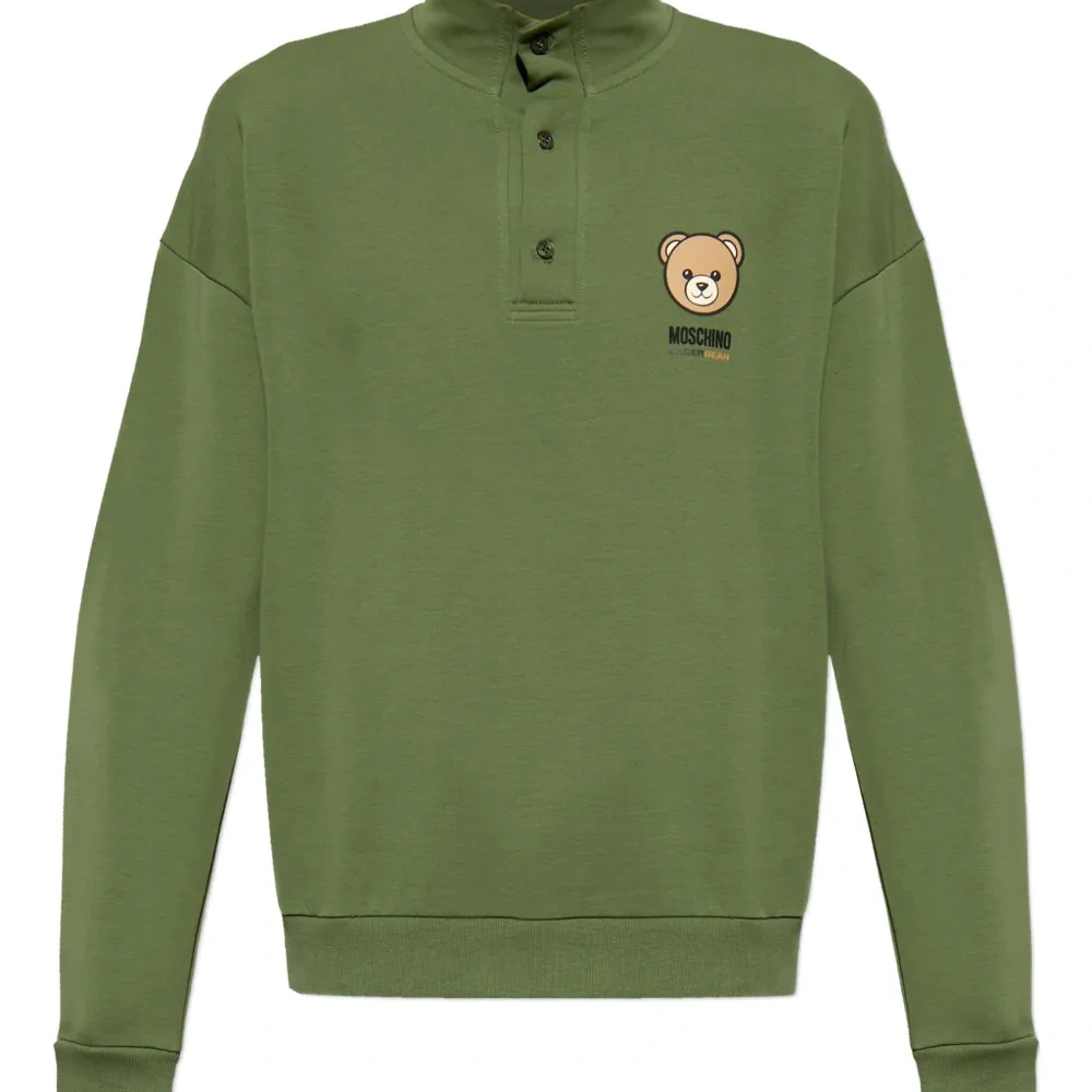 Поло с медвежонком и принт-графикой на пуговицах