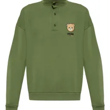 Поло с медвежонком и принт-графикой на пуговицах