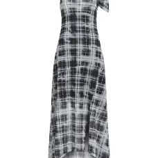 Клетчатое платье макси на одно плечо