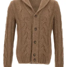 Кардиган с шалевым воротником и вязкой "косы"