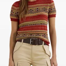 Джемпер с короткими рукавами и геометрическим узором в полоску