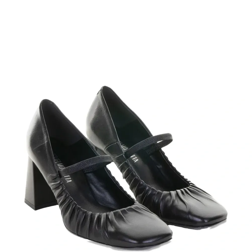 Кожаные туфли-лодочки на блочном каблуке высотой 70 мм