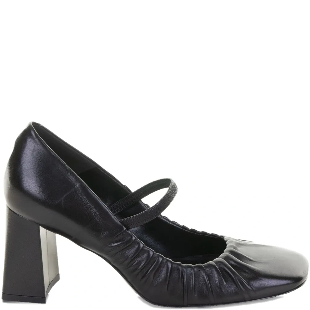 Кожаные туфли-лодочки на блочном каблуке высотой 70 мм