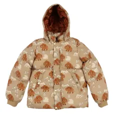 Дутый пуховик с капюшоном и принтом мамонта