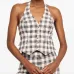 Жилет в клетку гингем с вырезом халтер Жилет в клетку гингем с вырезом халтер