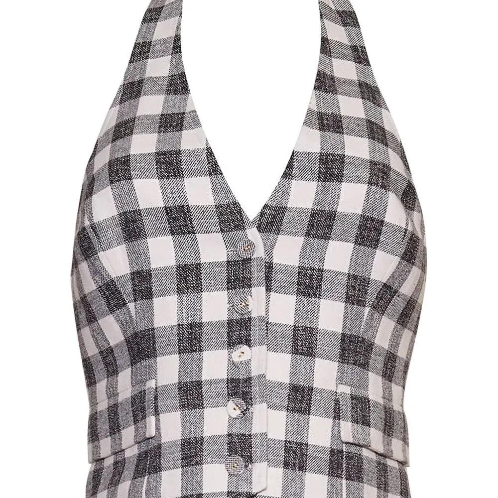 Жилет в клетку гингем с вырезом халтер