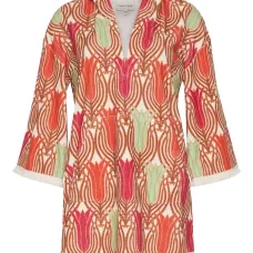 Пляжное платье мини с капюшоном и принтом