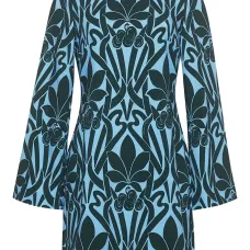 Платье мини с рукавами колокол и цветочным принтом