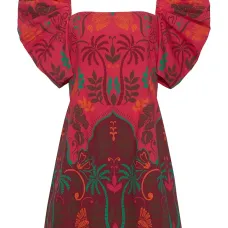 Платье мини с цветочным принтом и объемными рукавами