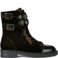 Ботинки на тракторной подошве с кристаллами, цветочными пряжками и каблуком 30 мм