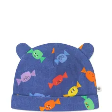 Шапка с ушками и принтом "конфеты"