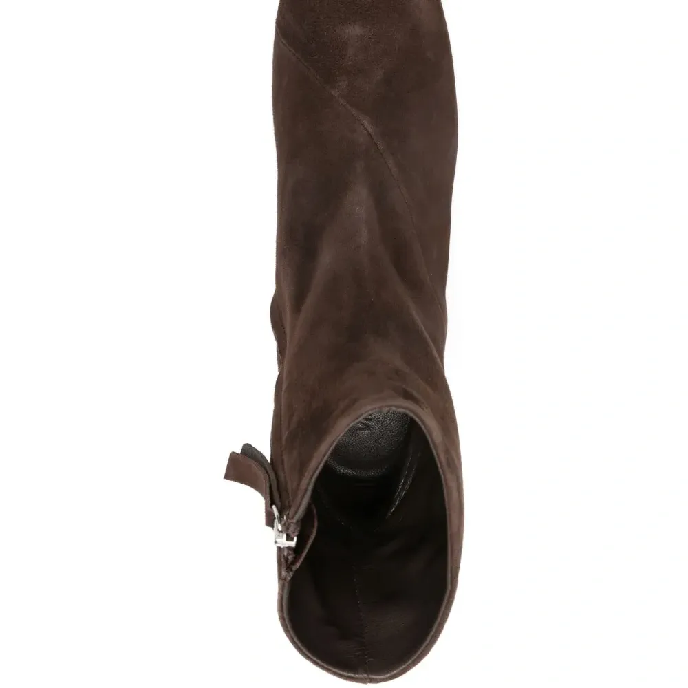 Замшевые сапоги на молнии с каблуком 50 мм