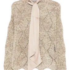 Ажурный свитер с галстуком на шее