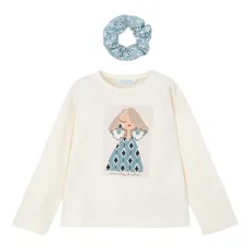 Футболка для девочки с подходящей резинкой для волос