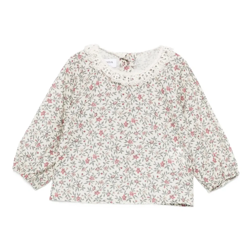 Блузка с цветочным принтом и кружевной отделкой